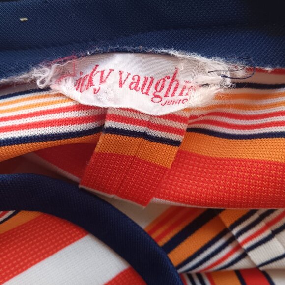 Vintage Women's Medium Cardigan Blouse Vicky Vaughn Junior Striped Polyester 70s - Picture 5 of 5